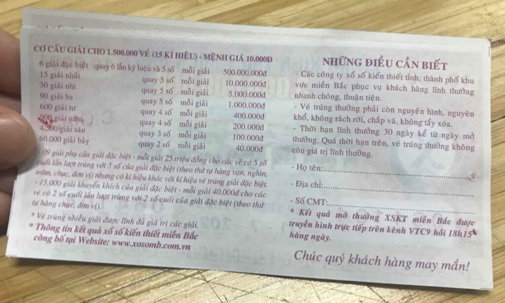Cơ cấu giải thưởng xổ số miền Bắc từ giải Đặc Biệt đến giải Bảy