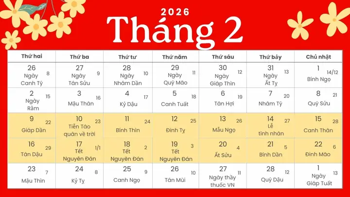 Đếm ngược đến Tết Nguyên Đán 2027 còn bao nhiêu ngày?