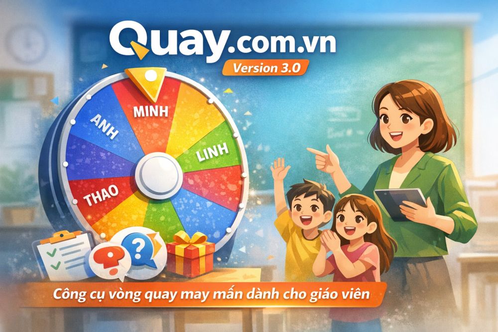 Giáo viên dùng vòng quay may mắn để gọi học sinh, ôn tập và tạo trò chơi lớp học